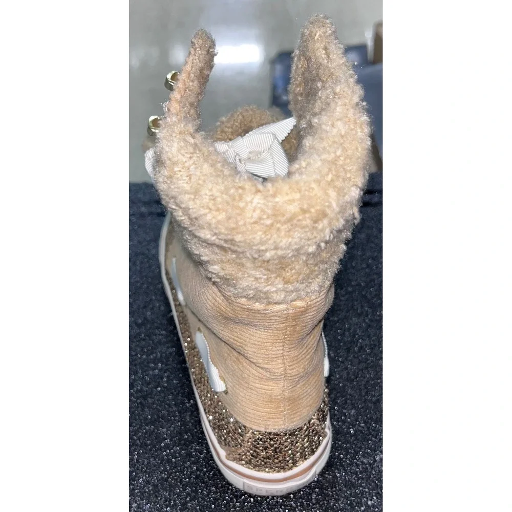 Sperry Top-Sider Acklins Gold Glitter Corduroy Faux Fur Boots Tan Womens 7M